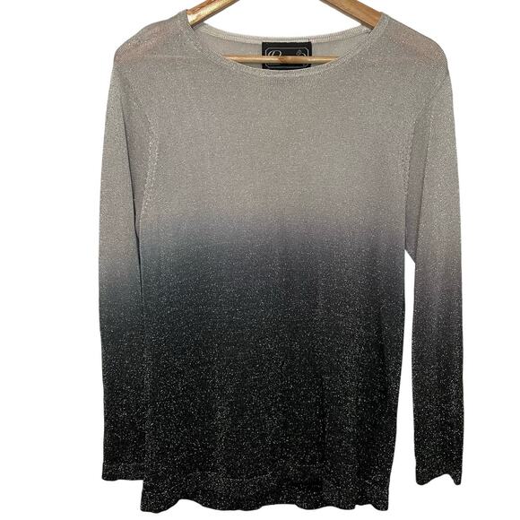 Rochelle California Ombre Top M Sparkly Long Sleeve Boat Neck Vintage Career - Picture 1 of 3